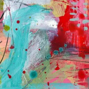 Abstract colorful painting with red and blue.