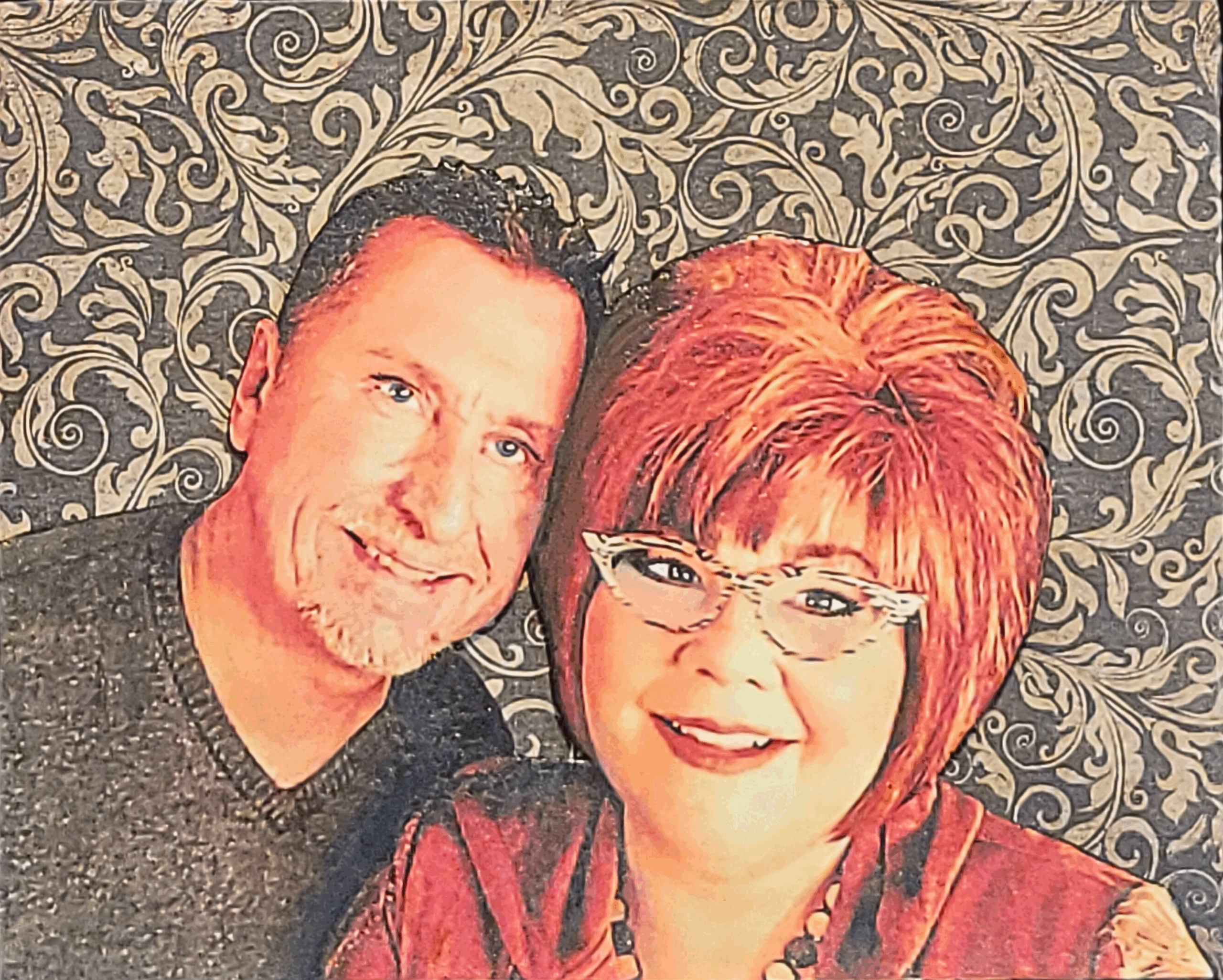 Commissioned Art 1-93edf96 A man and woman are smiling for the camera.