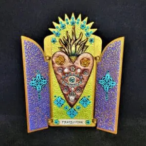 Jeweled heart shrine labeled Protection with doors